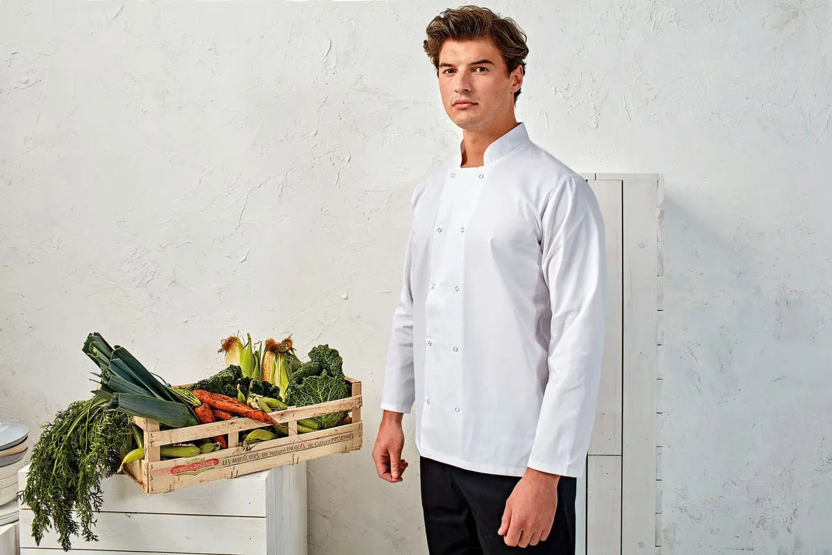 Premier Mens Studded Front Long Sleeve Chefs Jacket