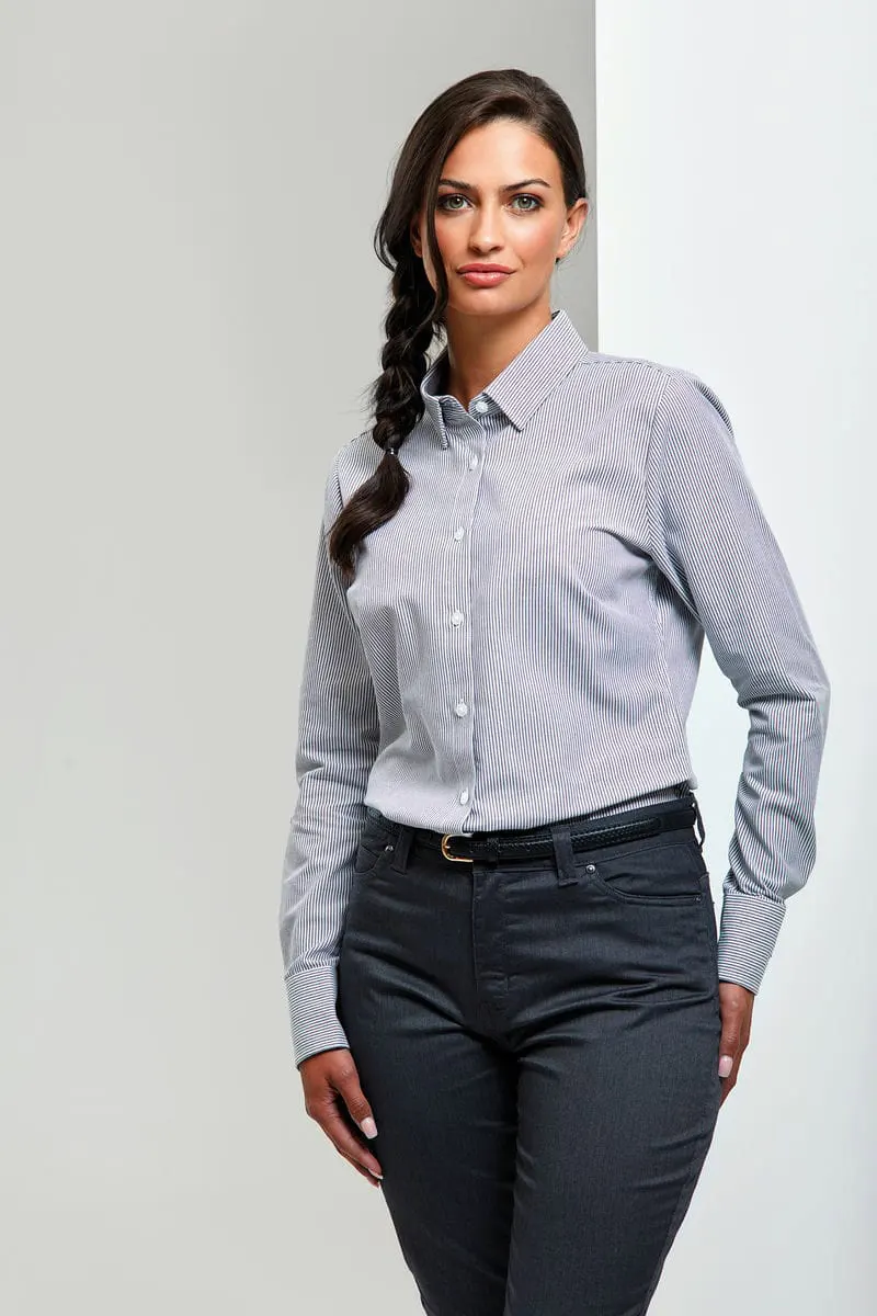 Premier Womens Cotton Rich Oxford Stripes Blouse