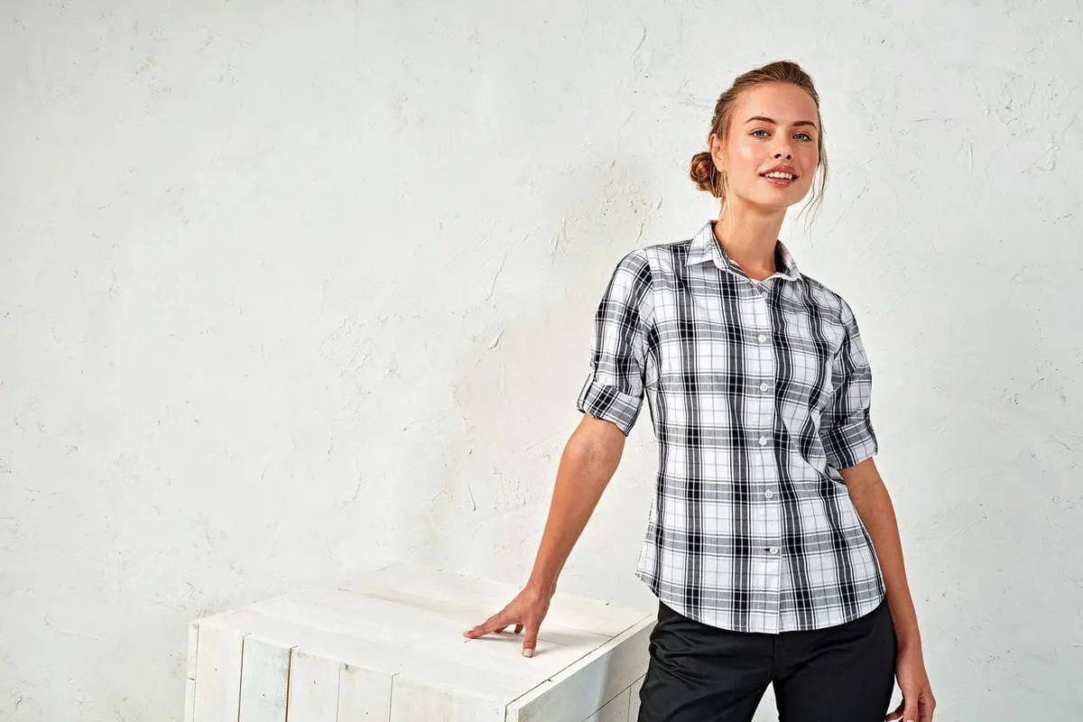 Premier Womens Ginmill Check Cotton Long Sleeve Shirt