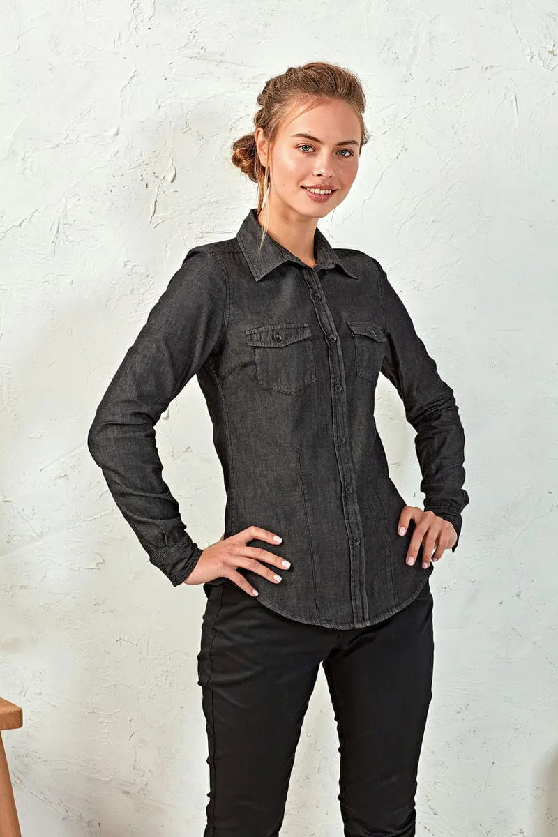 Premier Womens Jeans Stitch Denim Shirt