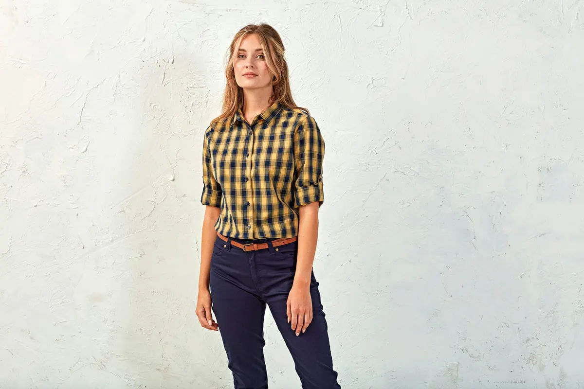 Premier Womens Mulligan Check Cotton Long Sleeve Shirt