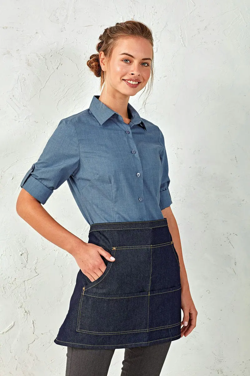 Premier Womens Poplin Cross Dye Roll Sleeve Shirt