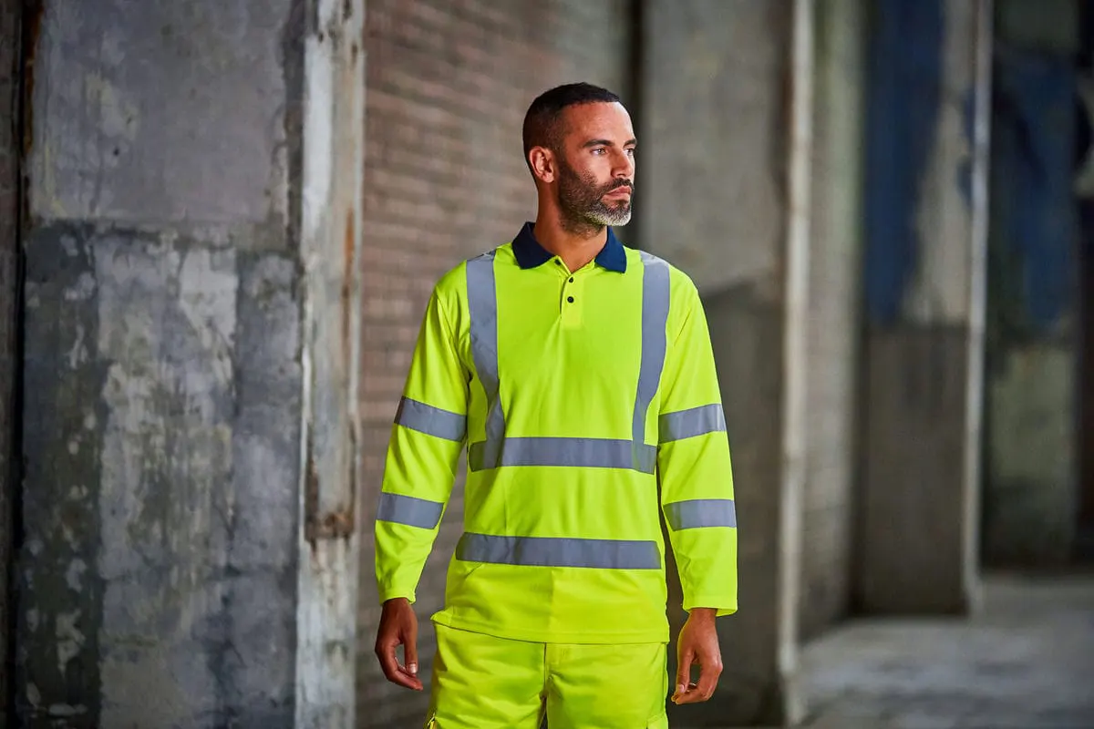 Prortx High Visibility Mens High Visibility Long Sleeve Polo