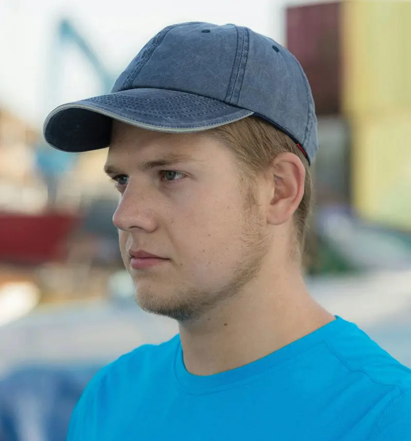 Result Headwear Washed Fine Line Cotton Cap With Sandwich Peak