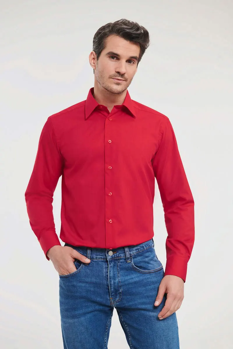 Russell Collection Mens Long Sleeve Polycotton Easycare Fitted Poplin Shirt