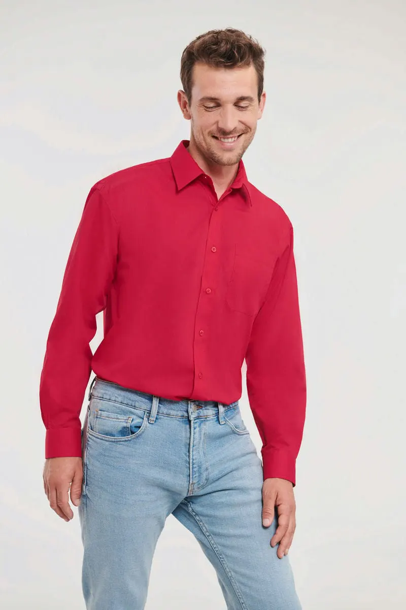 Russell Collection Mens Long Sleeve Polycotton Easycare Poplin Shirt