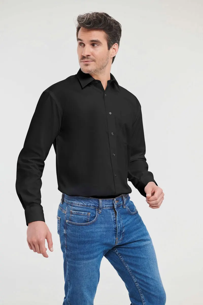 Russell Collection Mens Long Sleeve Pure Cotton Easycare Poplin Shirt