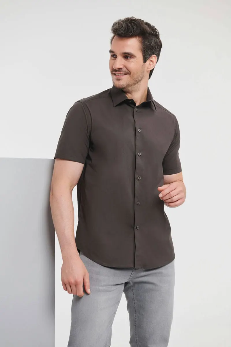 Russell Collection Mens Short Sleeve Easycare Fitted Shirt