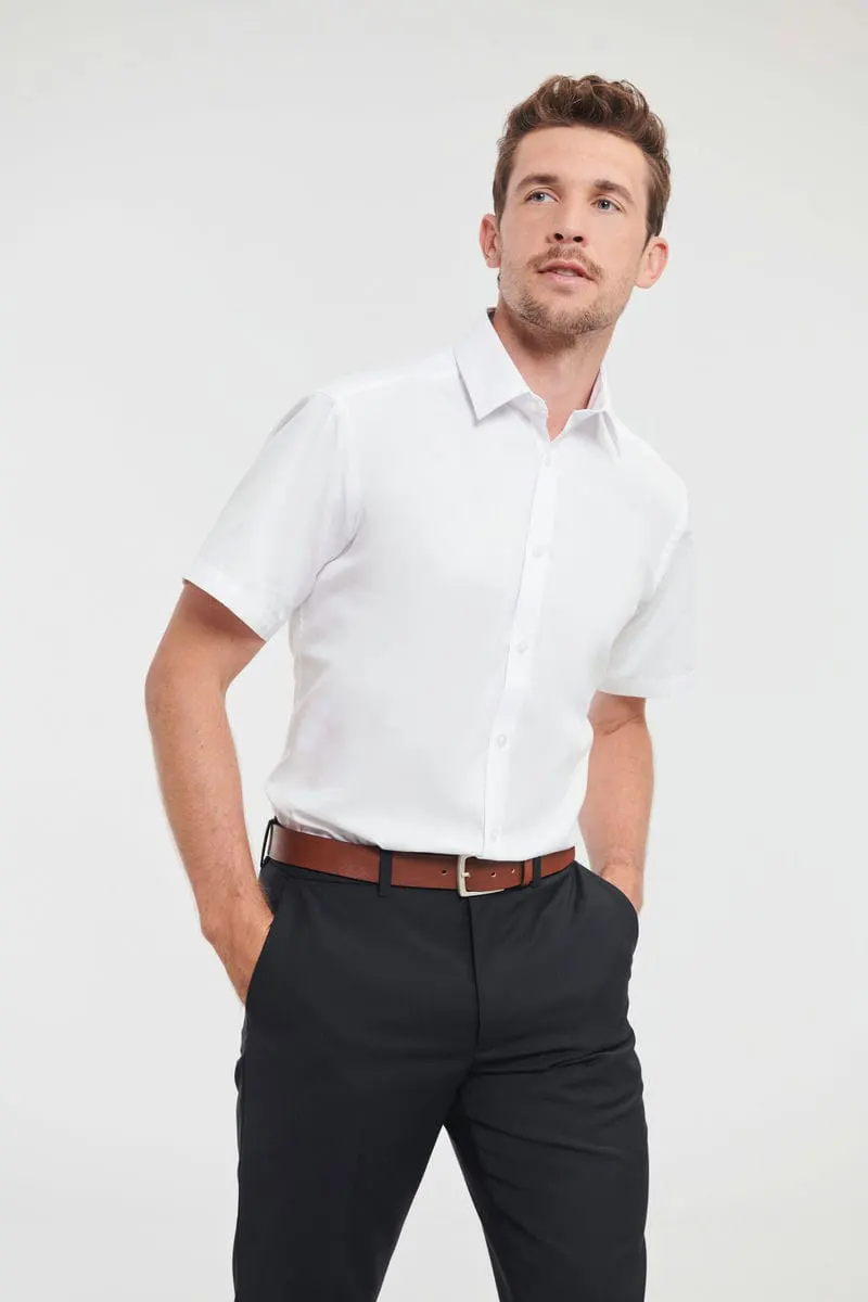 Russell Collection Mens Short Sleeve Herringbone Shirt