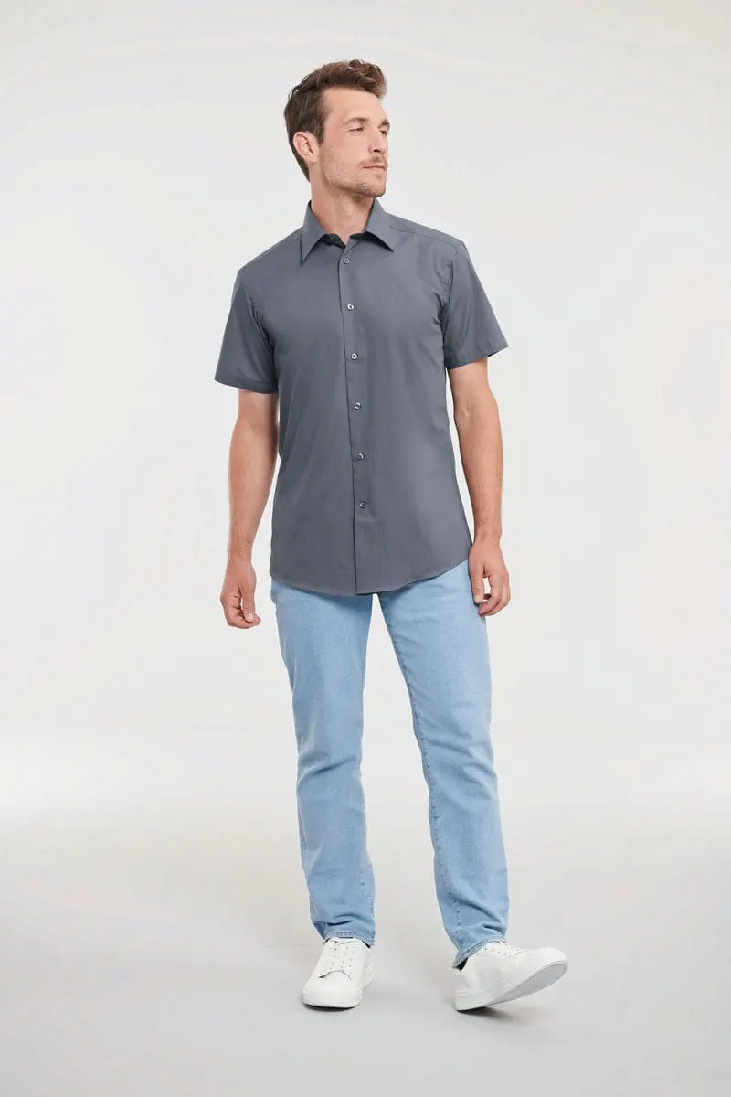Russell Collection Mens Short Sleeve Polycotton Easycare Tailored Poplin Shirt