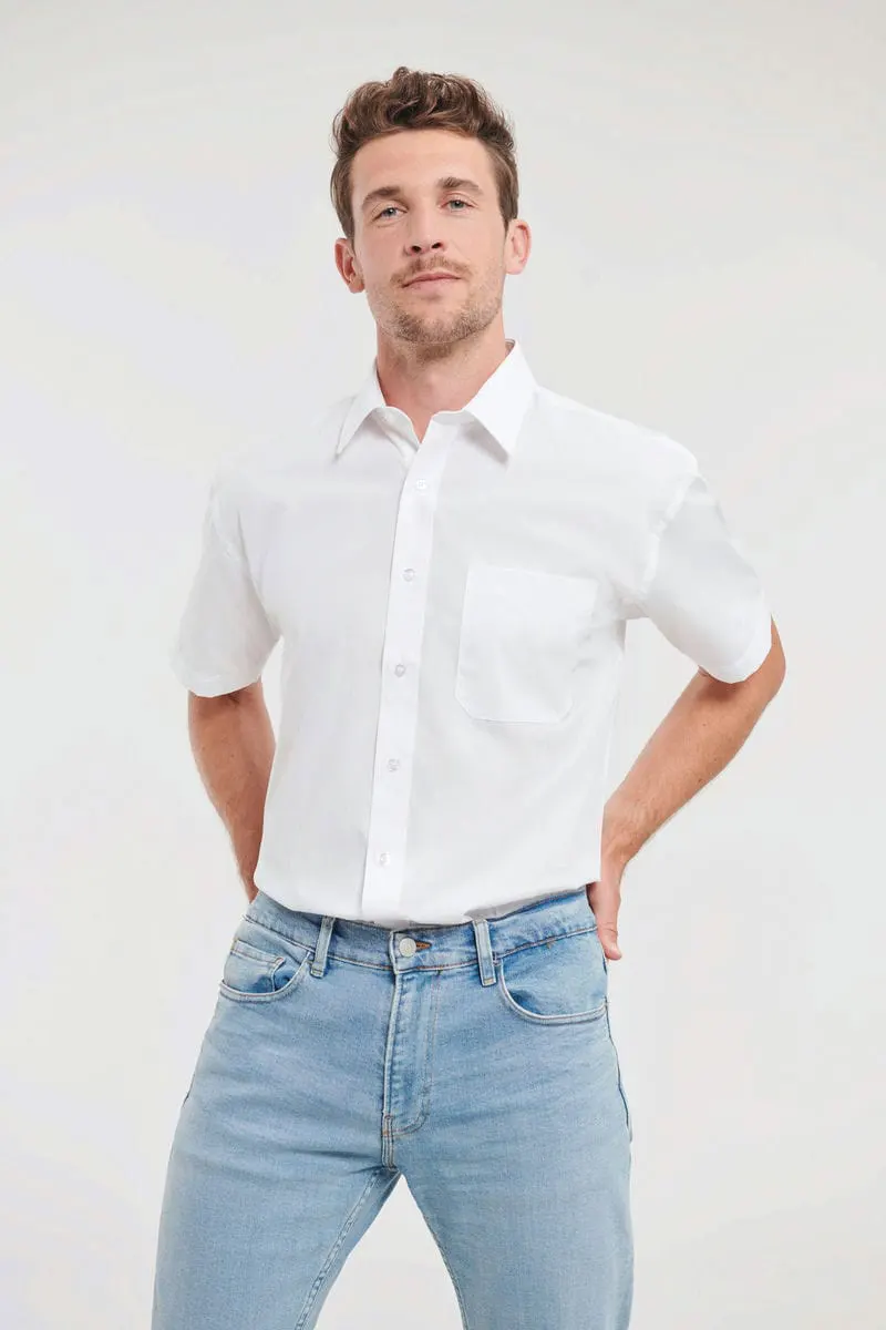 Russell Collection Mens Short Sleeve Pure Cotton Easycare Poplin Shirt