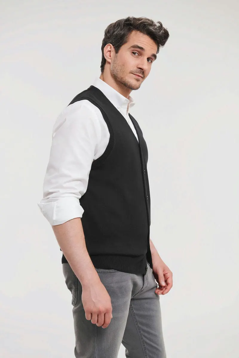 Russell Collection Mens V Neck Sleeveless Knitted Cardigan