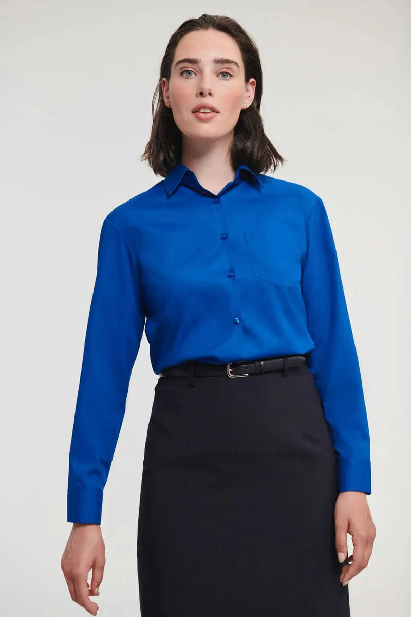 Russell Collection Womens Long Sleeve Polycotton Easycare Poplin Shirt