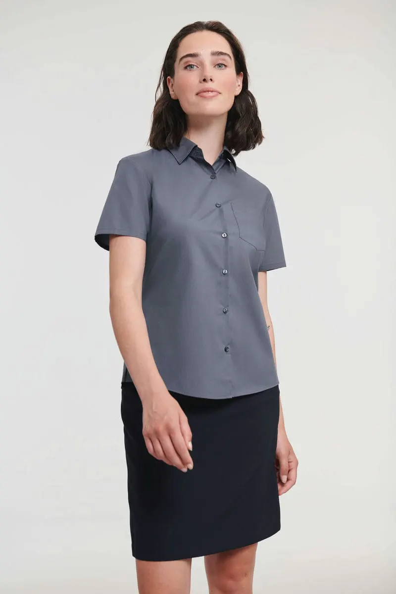 Russell Collection Womens Short Sleeve Polycotton Easycare Poplin Shirt