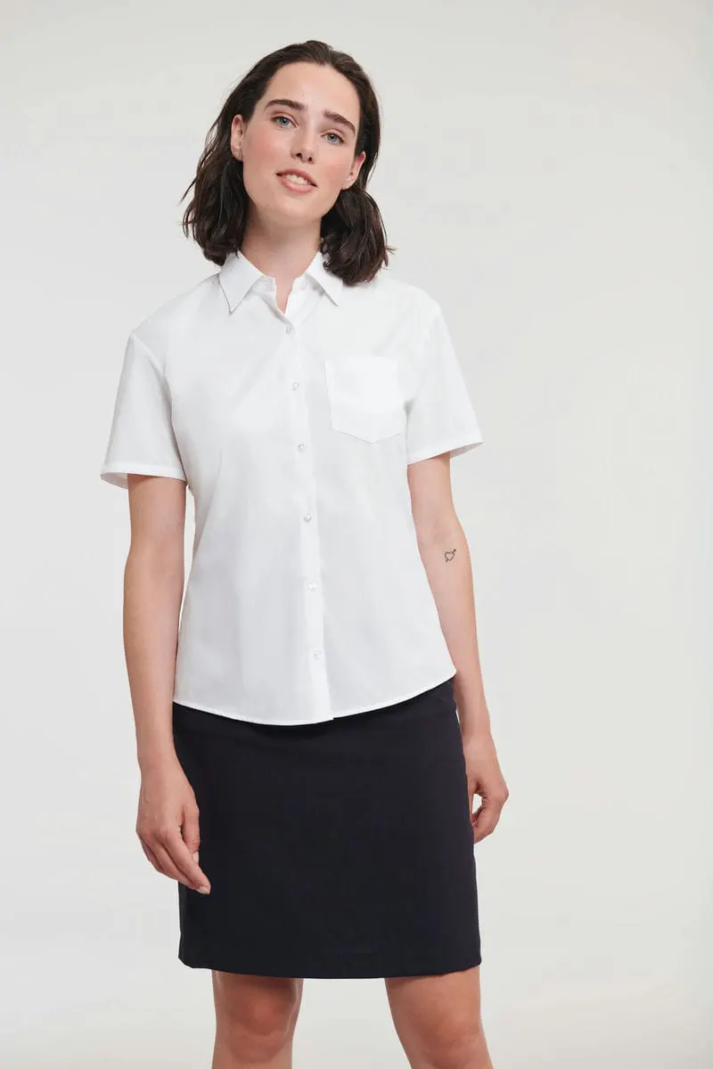 Russell Collection Womens Short Sleeve Pure Cotton Easycare Poplin Shirt
