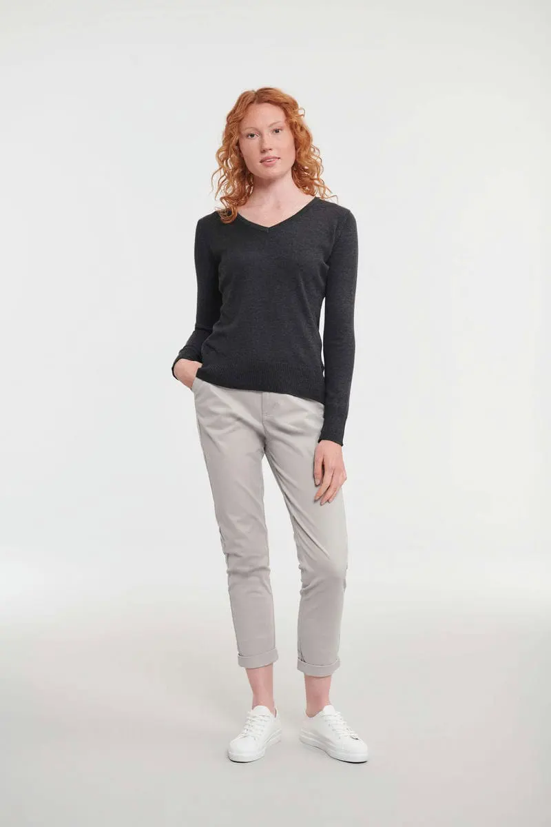 Russell Collection Womens V Neck Knitted Sweater
